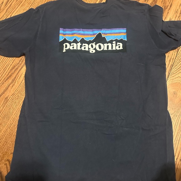 Patagonia Other - Patagonia Navy Logo Tee with Gray Neck Trim